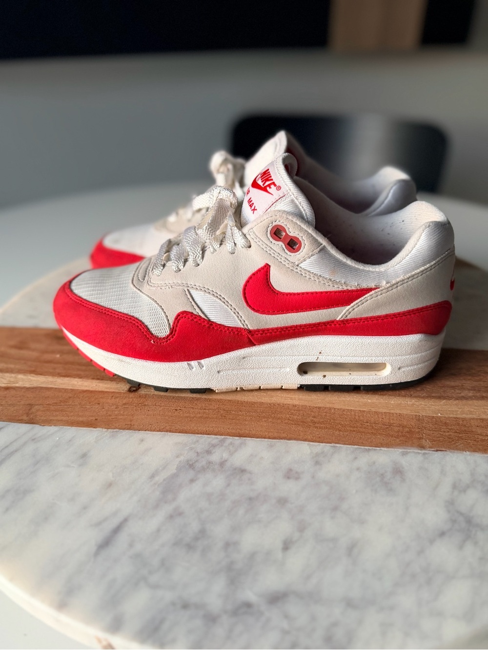 Nike Airmax 1 Sneakers in White and Red with Air-Style Sole